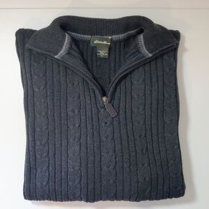 Eddie Bauer Cable Knit Cotton Zip Up Sweater - Charcoal Gray - XL